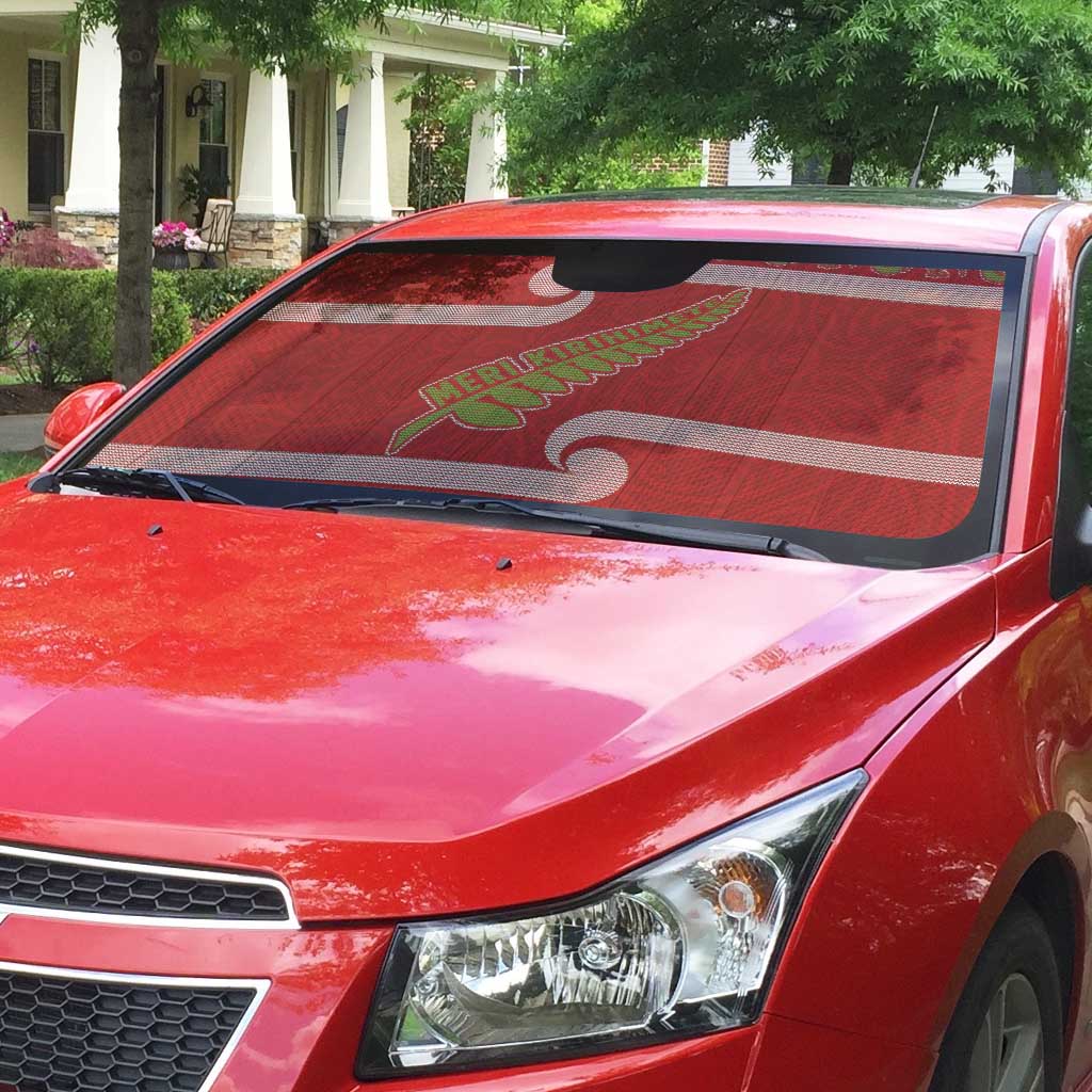 New Zealand Christmas Auto Sun Shade Meri Kirihimete Silver Fern Knit Style Green Color LT03 - Polynesian Pride
