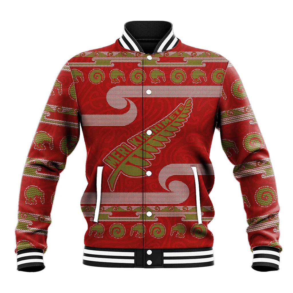New Zealand Christmas Baseball Jacket Meri Kirihimete Silver Fern Knit Style Green Color LT03 Unisex Green - Polynesian Pride