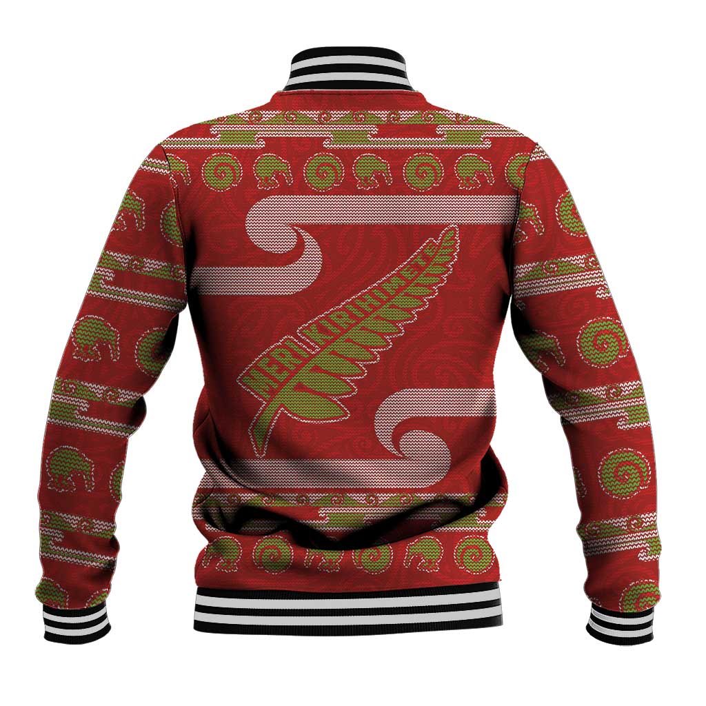 New Zealand Christmas Baseball Jacket Meri Kirihimete Silver Fern Knit Style Green Color LT03 - Polynesian Pride