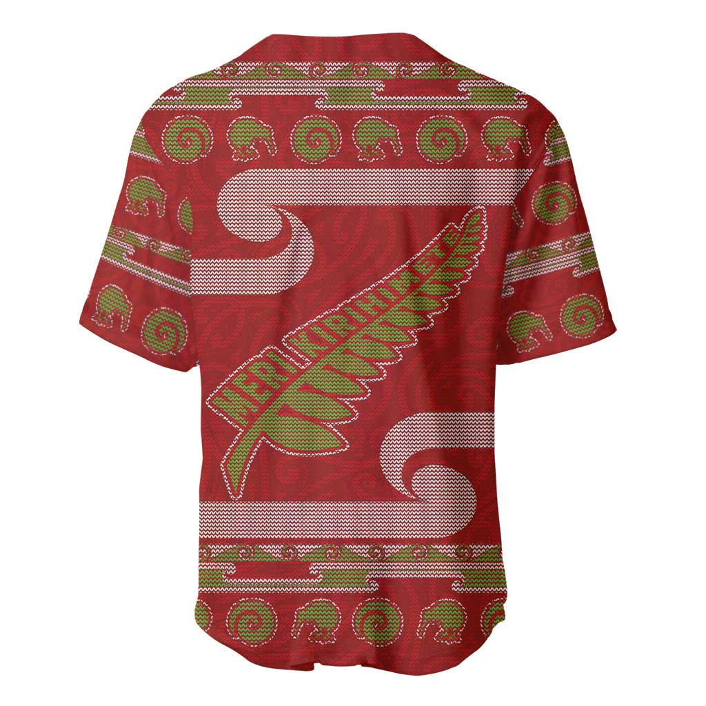 New Zealand Christmas Baseball Jersey Meri Kirihimete Silver Fern Knit Style Green Color LT03 - Polynesian Pride