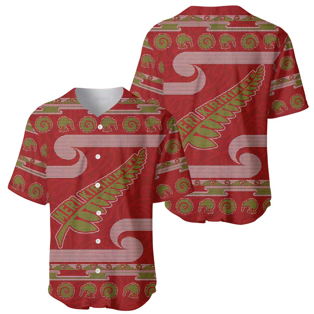 New Zealand Christmas Baseball Jersey Meri Kirihimete Silver Fern Knit Style Green Color LT03 - Polynesian Pride