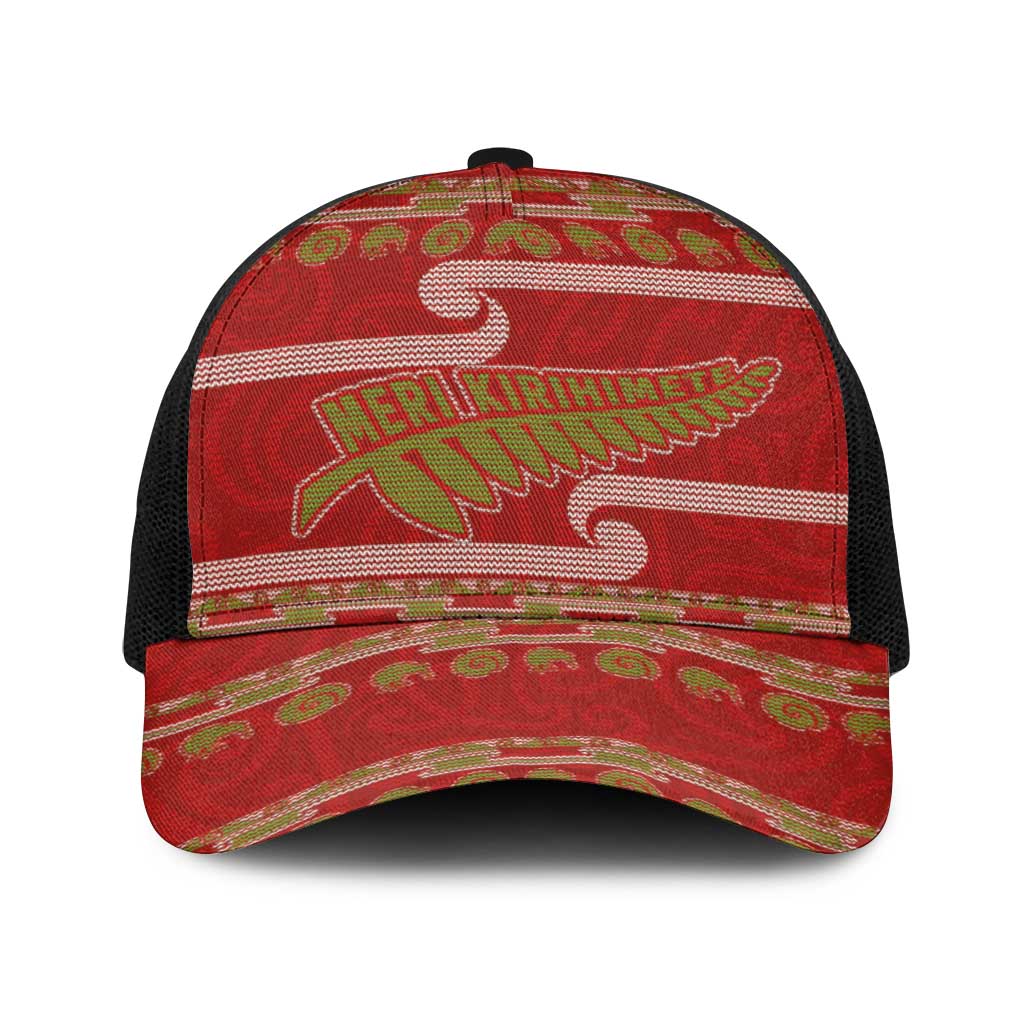 New Zealand Christmas Baseball Net Cap Meri Kirihimete Silver Fern Knit Style Green Color LT03 One Size Black Green - Polynesian Pride