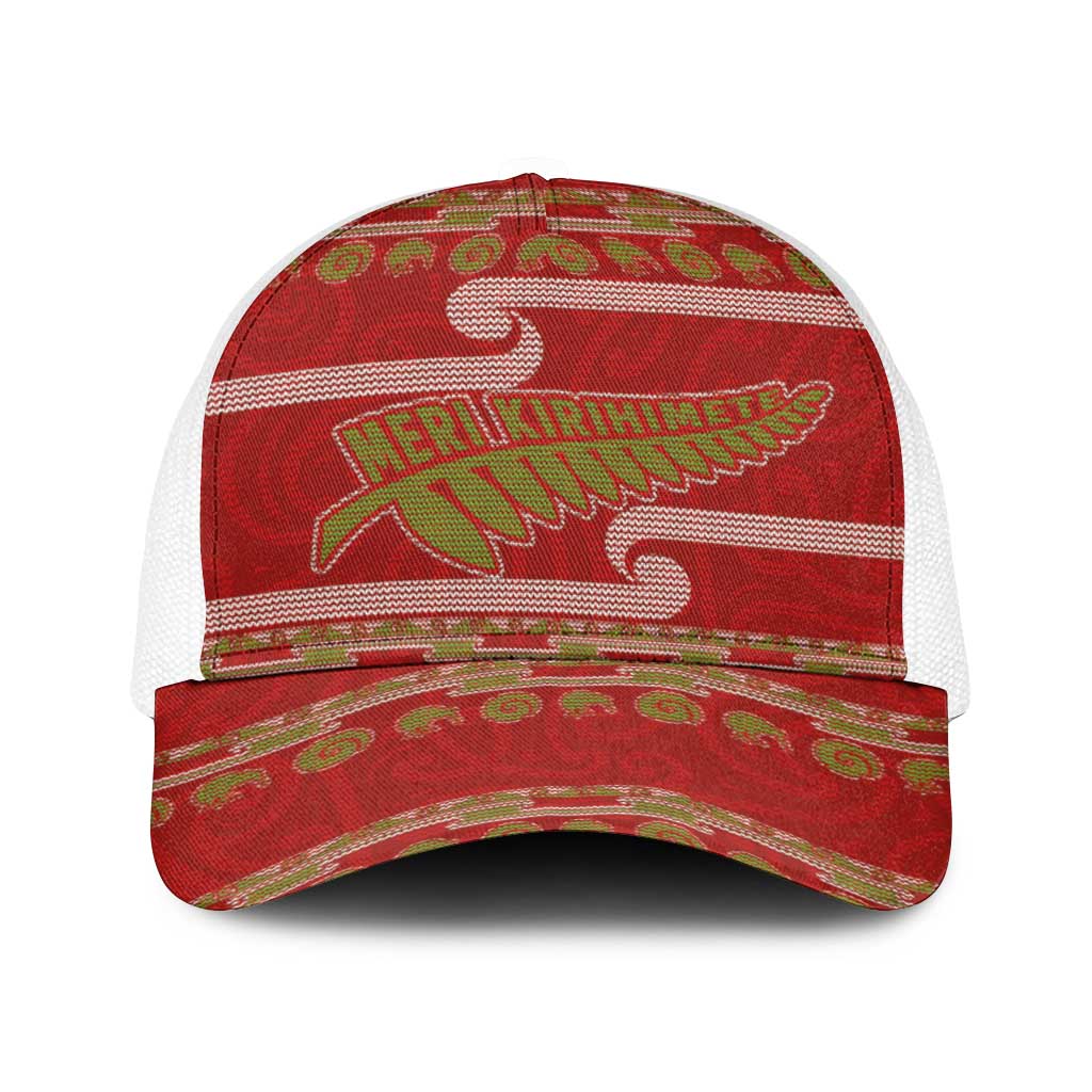 New Zealand Christmas Baseball Net Cap Meri Kirihimete Silver Fern Knit Style Green Color LT03 One Size White Green - Polynesian Pride