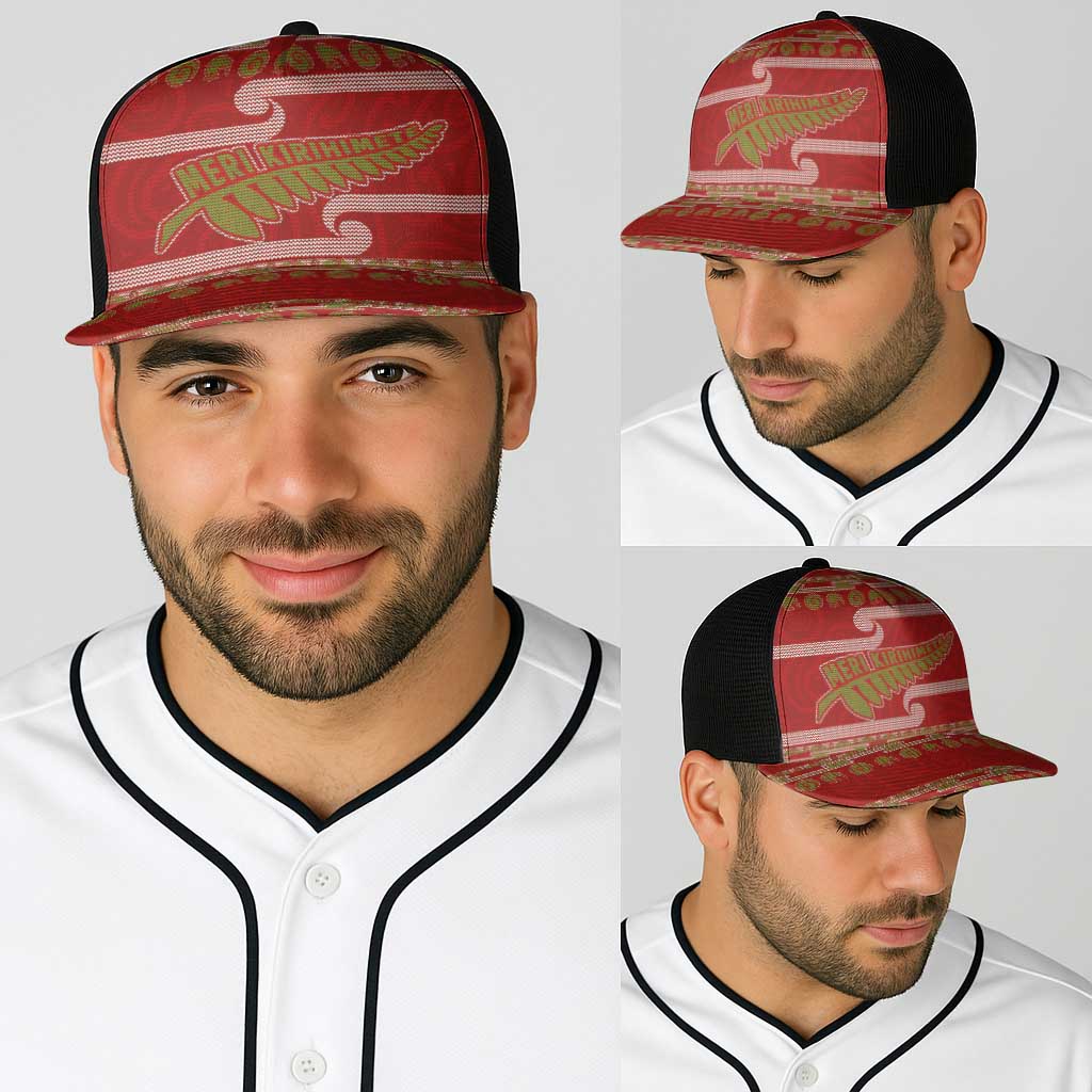 New Zealand Christmas Baseball Net Cap Meri Kirihimete Silver Fern Knit Style Green Color LT03 - Polynesian Pride