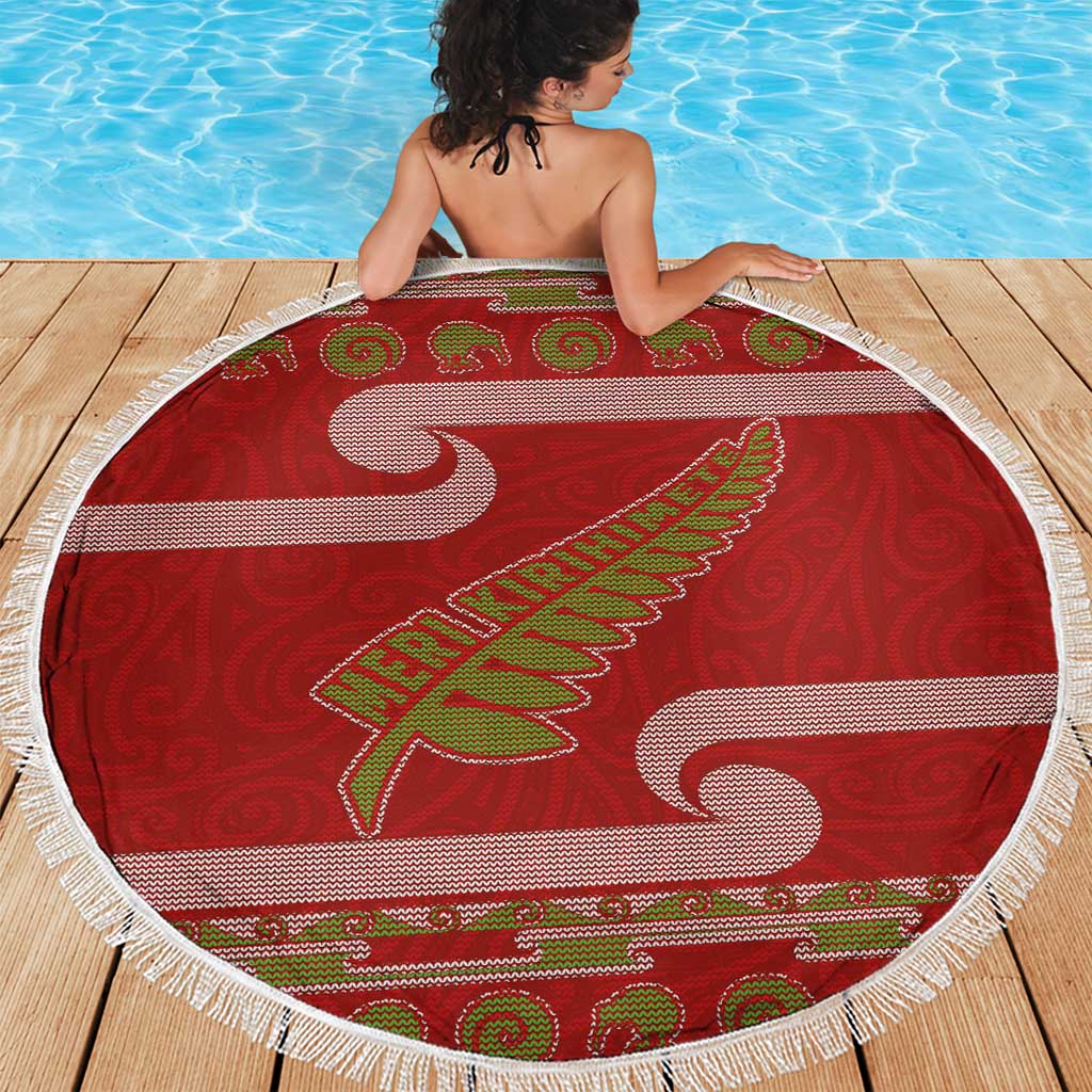 New Zealand Christmas Beach Blanket Meri Kirihimete Silver Fern Knit Style Green Color LT03 - Polynesian Pride