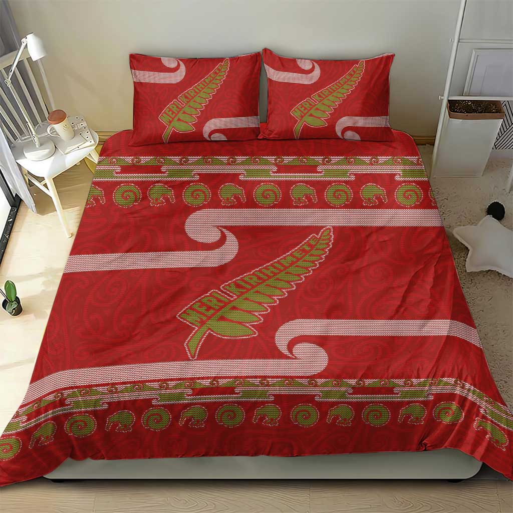 New Zealand Christmas Bedding Set Meri Kirihimete Silver Fern Knit Style Green Color LT03 - Polynesian Pride