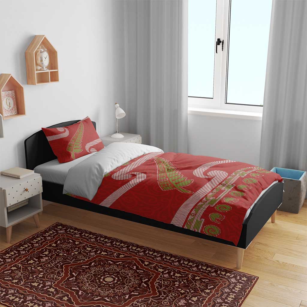 New Zealand Christmas Bedding Set Meri Kirihimete Silver Fern Knit Style Green Color LT03 - Polynesian Pride