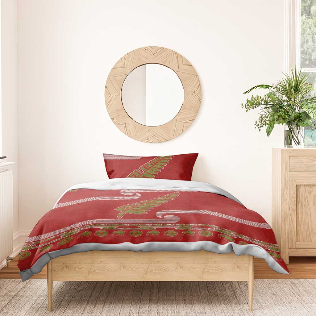 New Zealand Christmas Bedding Set Meri Kirihimete Silver Fern Knit Style Green Color LT03 - Polynesian Pride