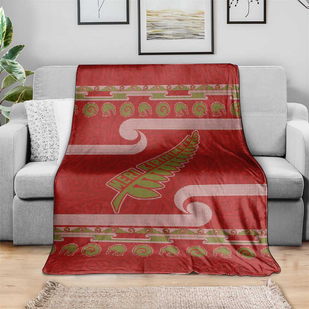 New Zealand Christmas Blanket Meri Kirihimete Silver Fern Knit Style Green Color LT03 - Polynesian Pride
