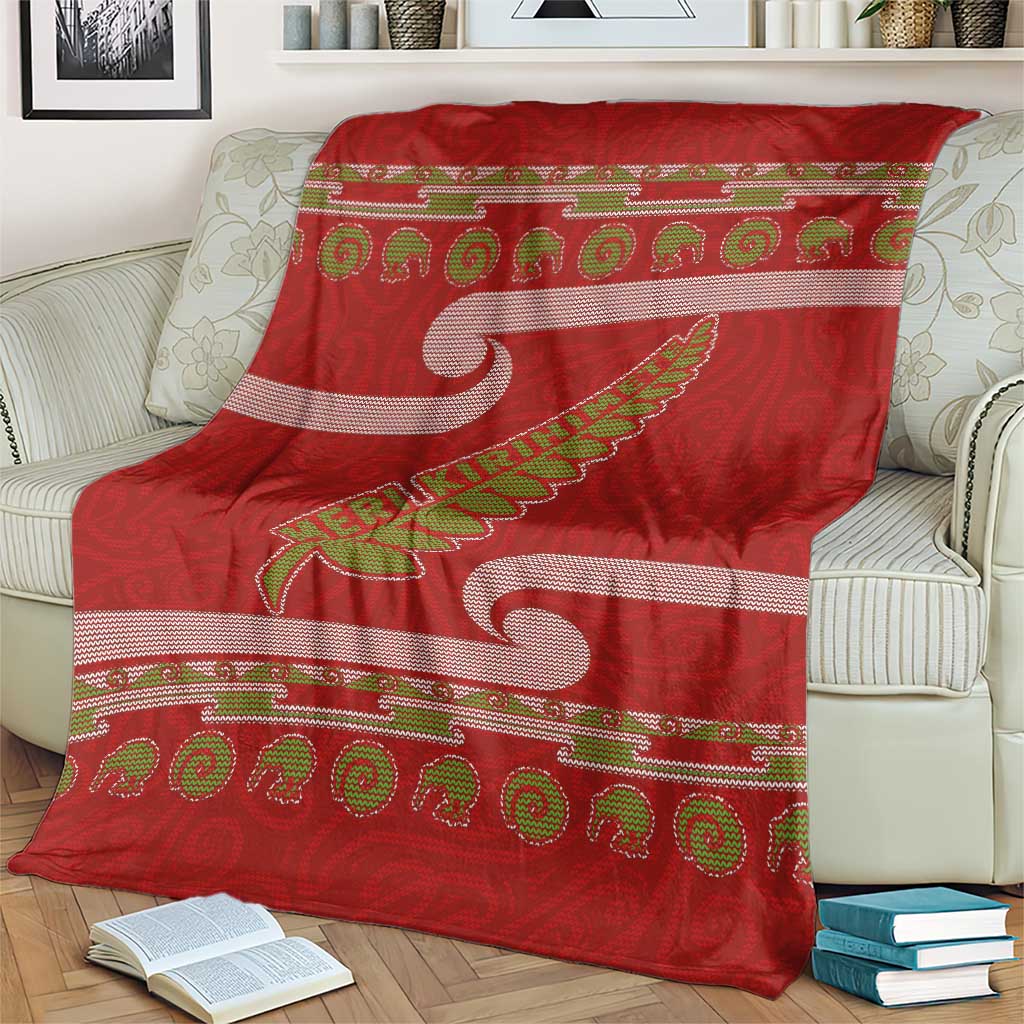 New Zealand Christmas Blanket Meri Kirihimete Silver Fern Knit Style Green Color LT03 - Polynesian Pride