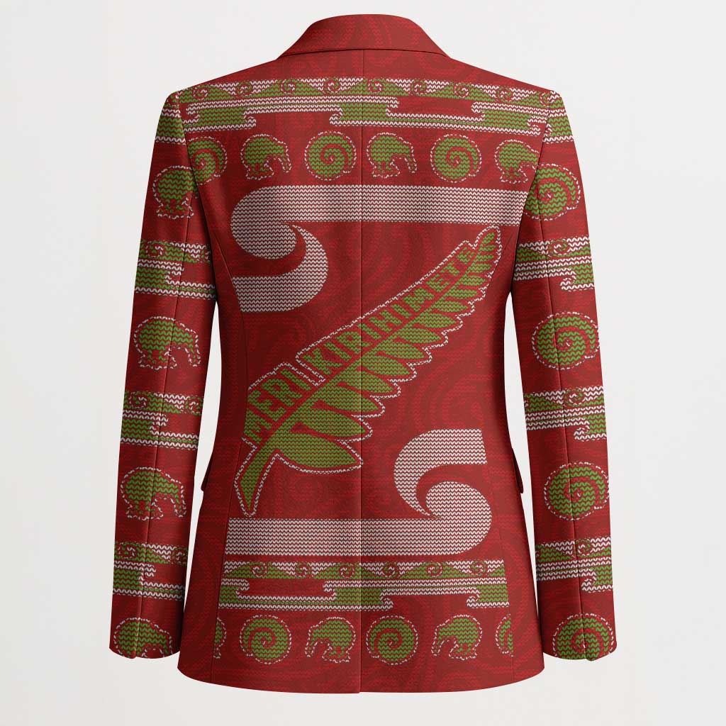 New Zealand Christmas Blazer Meri Kirihimete Silver Fern Knit Style Green Color LT03 - Polynesian Pride