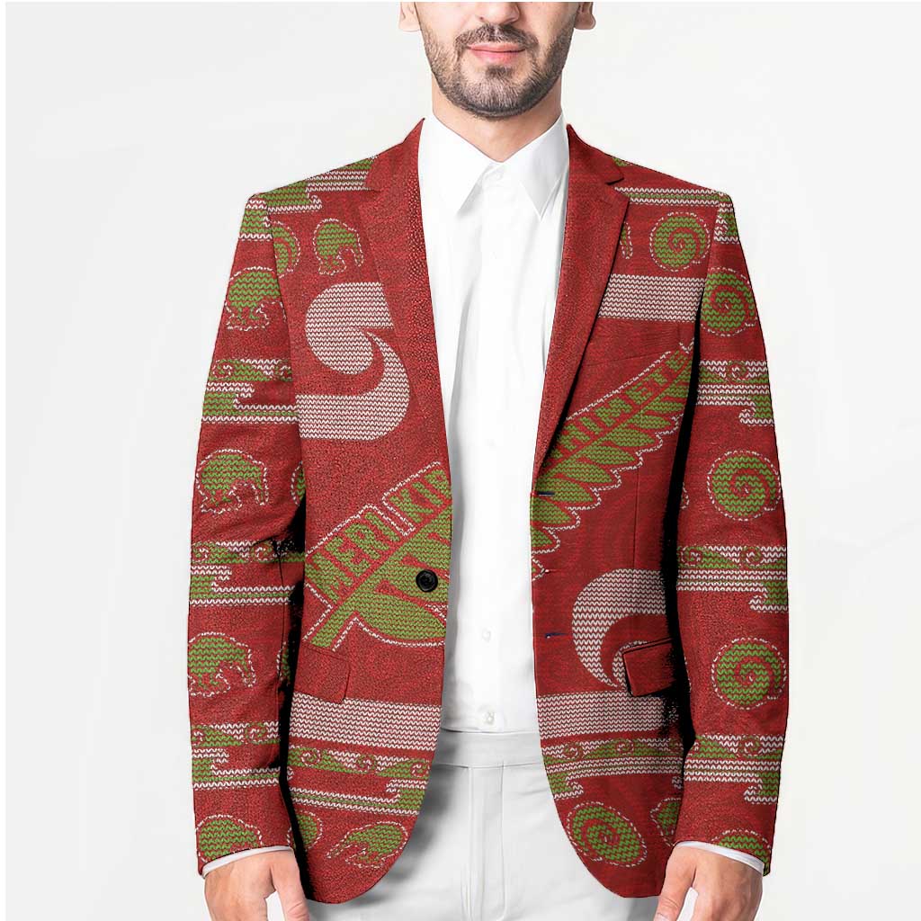 New Zealand Christmas Blazer Meri Kirihimete Silver Fern Knit Style Green Color LT03 - Polynesian Pride