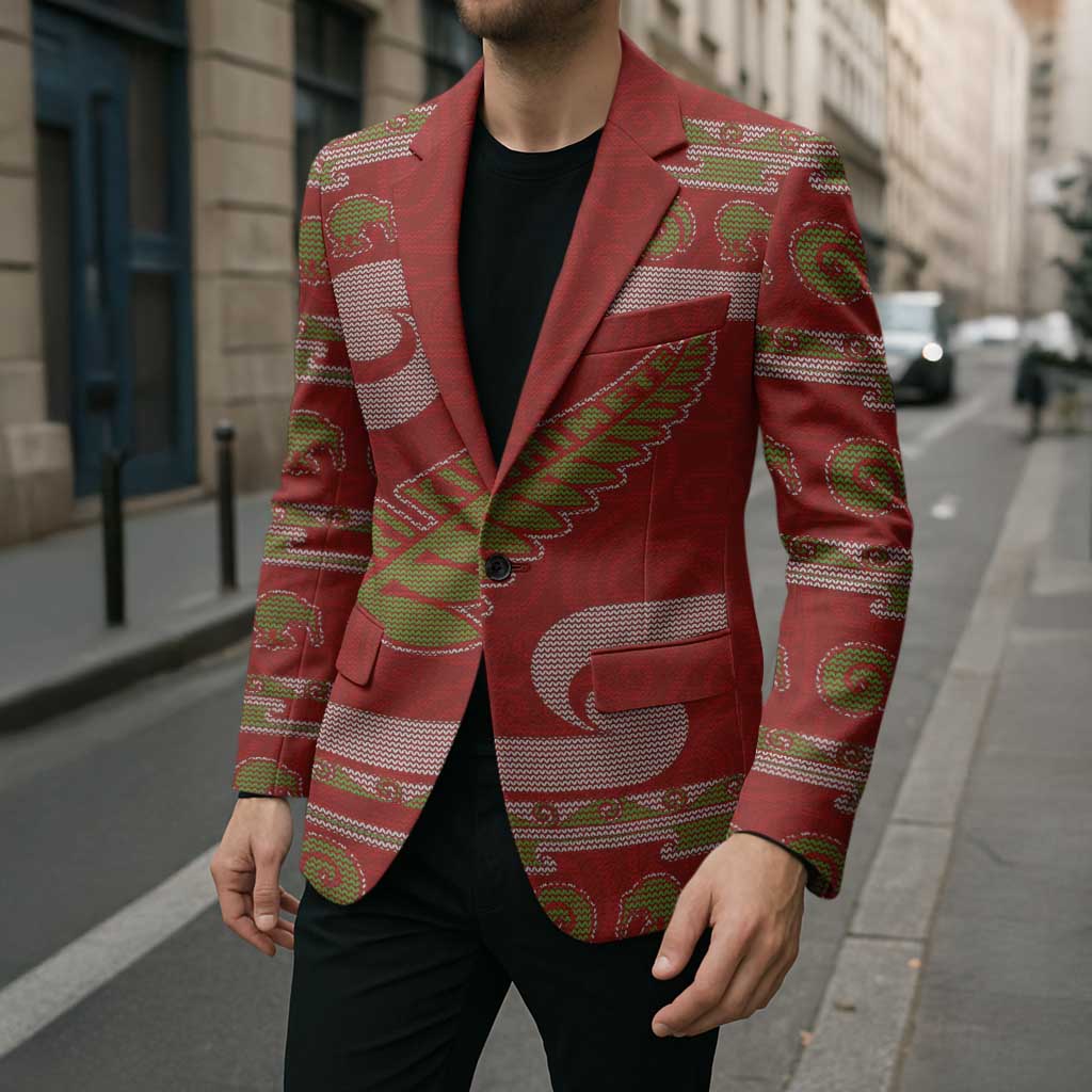 New Zealand Christmas Blazer Meri Kirihimete Silver Fern Knit Style Green Color LT03 - Polynesian Pride