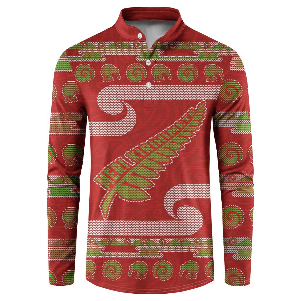 New Zealand Christmas Button Sweatshirt Meri Kirihimete Silver Fern Knit Style Green Color LT03 Green - Polynesian Pride