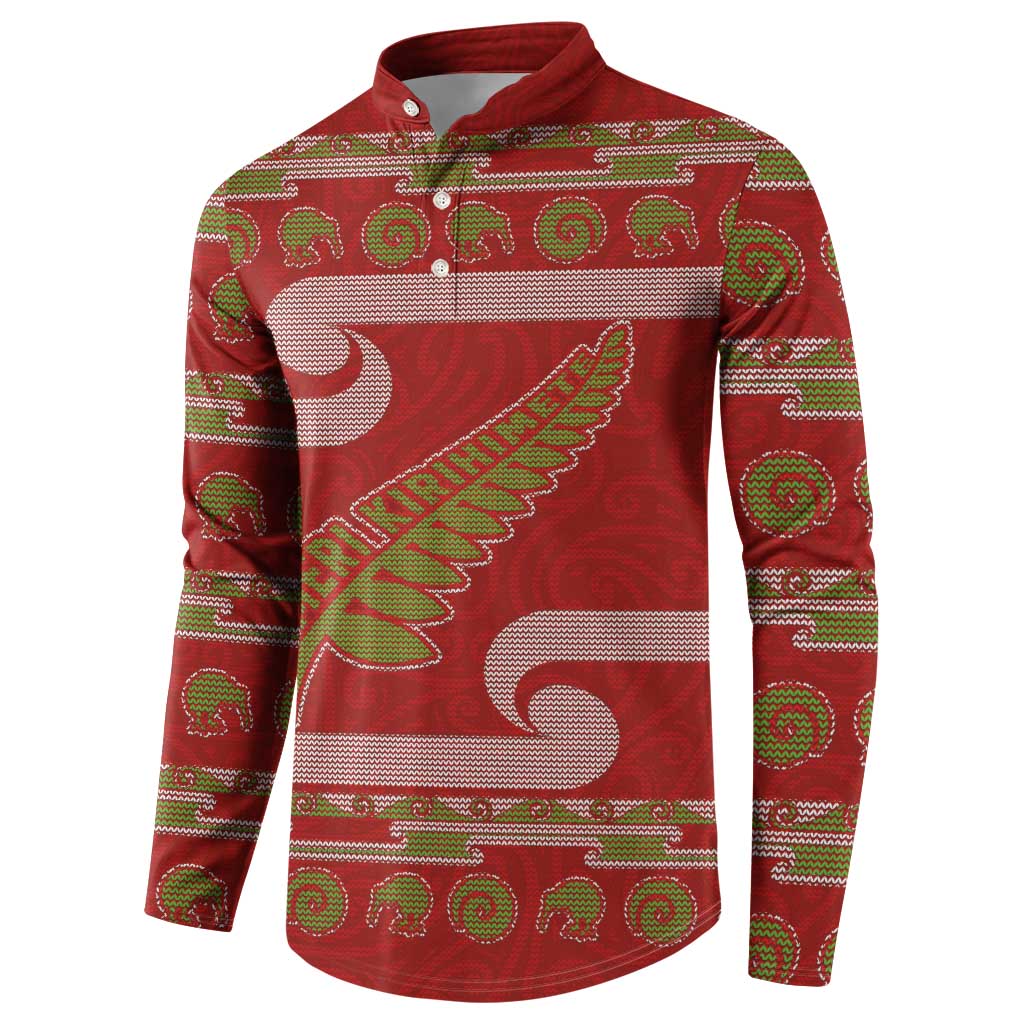 New Zealand Christmas Button Sweatshirt Meri Kirihimete Silver Fern Knit Style Green Color LT03 - Polynesian Pride
