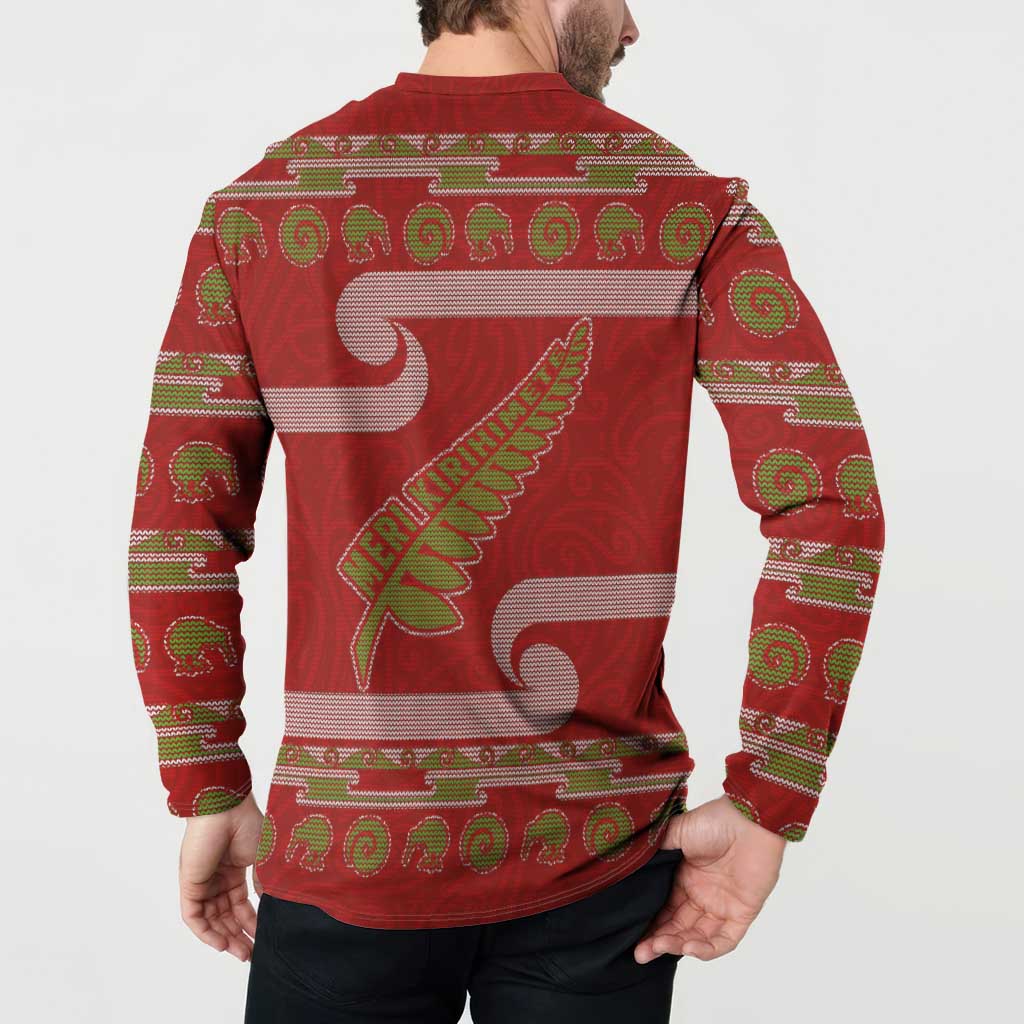 New Zealand Christmas Button Sweatshirt Meri Kirihimete Silver Fern Knit Style Green Color LT03 - Polynesian Pride
