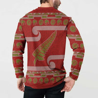 New Zealand Christmas Button Sweatshirt Meri Kirihimete Silver Fern Knit Style Green Color LT03 - Polynesian Pride