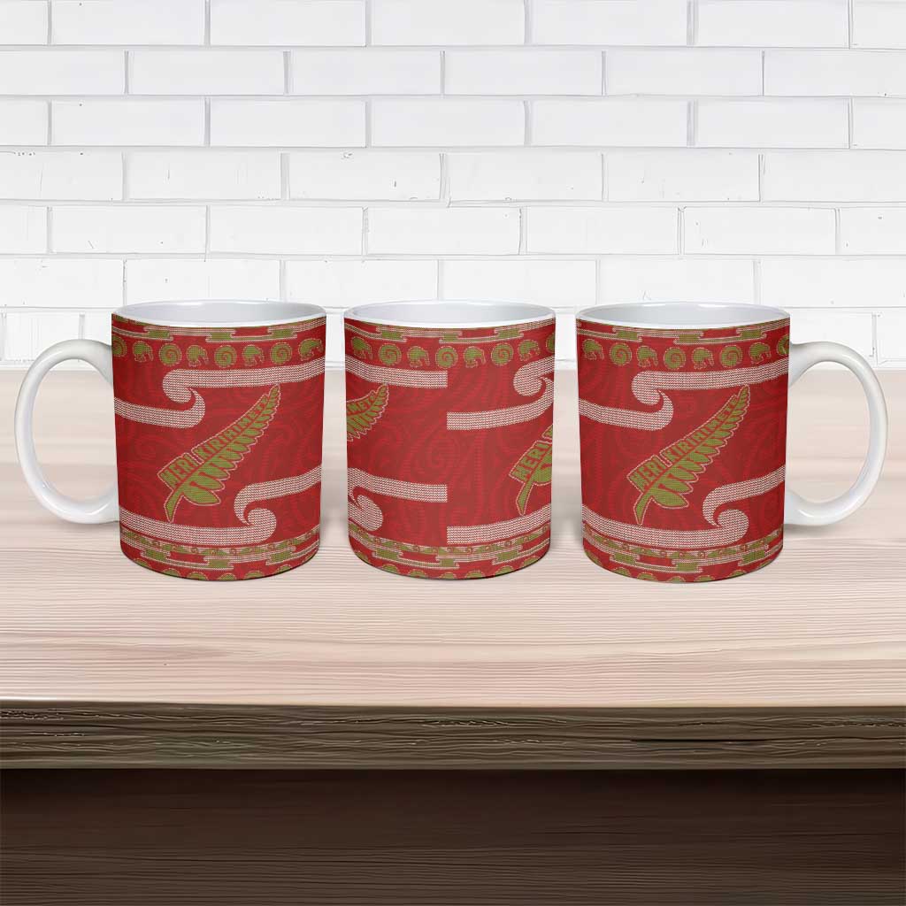 New Zealand Christmas Ceramic Mug Meri Kirihimete Silver Fern Knit Style Green Color LT03 - Polynesian Pride