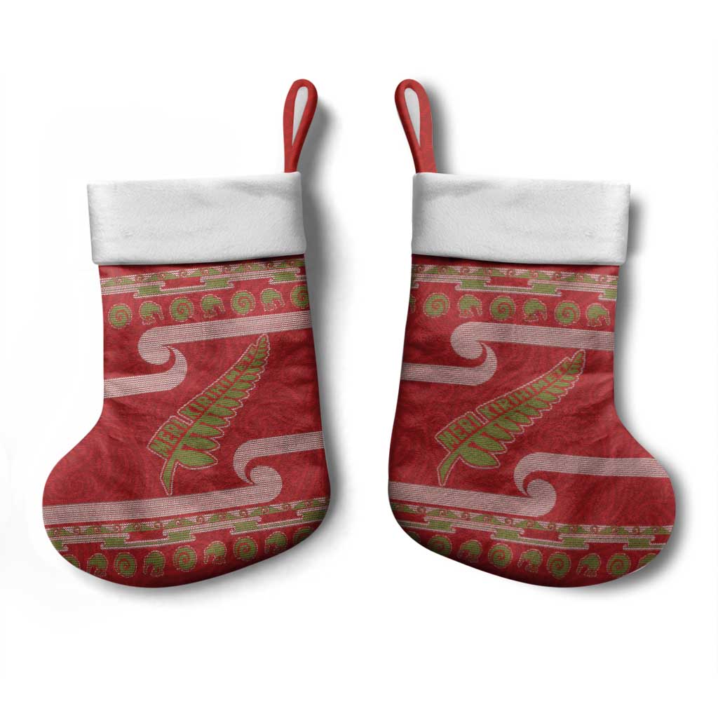 New Zealand Christmas Stocking Meri Kirihimete Silver Fern Knit Style Green Color LT03 - Polynesian Pride