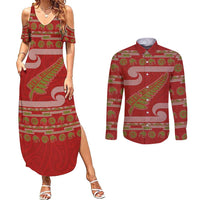 New Zealand Christmas Couples Matching Summer Maxi Dress and Long Sleeve Button Shirt Meri Kirihimete Silver Fern Knit Style Green Color LT03 Green - Polynesian Pride