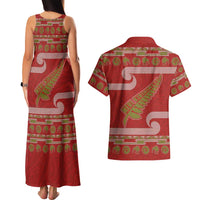New Zealand Christmas Couples Matching Tank Maxi Dress and Hawaiian Shirt Meri Kirihimete Silver Fern Knit Style Green Color LT03 - Polynesian Pride
