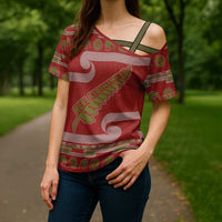 New Zealand Christmas Cross Shoulder Shirt Meri Kirihimete Silver Fern Knit Style Green Color LT03 - Polynesian Pride