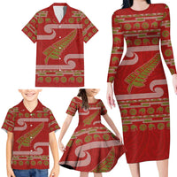 New Zealand Christmas Family Matching Long Sleeve Bodycon Dress and Hawaiian Shirt Meri Kirihimete Silver Fern Knit Style Green Color LT03 - Polynesian Pride