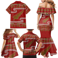 New Zealand Christmas Family Matching Mermaid Dress and Hawaiian Shirt Meri Kirihimete Silver Fern Knit Style Green Color LT03 - Polynesian Pride