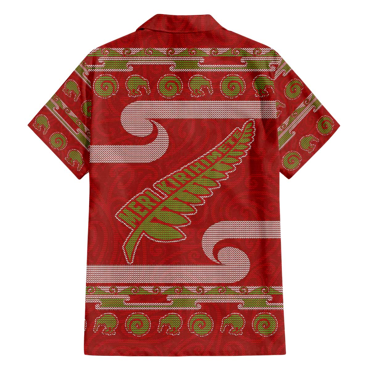 New Zealand Christmas Family Matching Off The Shoulder Long Sleeve Dress and Hawaiian Shirt Meri Kirihimete Silver Fern Knit Style Green Color LT03 - Polynesian Pride