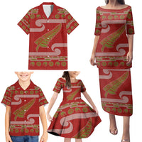 New Zealand Christmas Family Matching Puletasi and Hawaiian Shirt Meri Kirihimete Silver Fern Knit Style Green Color LT03 - Polynesian Pride