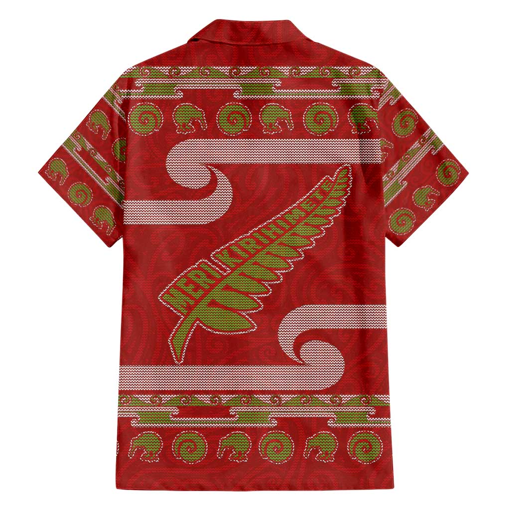 New Zealand Christmas Family Matching Short Sleeve Bodycon Dress and Hawaiian Shirt Meri Kirihimete Silver Fern Knit Style Green Color LT03 - Polynesian Pride