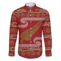 New Zealand Christmas Family Matching Short Sleeve Bodycon Dress and Hawaiian Shirt Meri Kirihimete Silver Fern Knit Style Green Color LT03 Dad's Shirt - Long Sleeve Green - Polynesian Pride