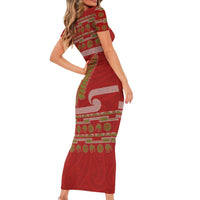 New Zealand Christmas Family Matching Short Sleeve Bodycon Dress and Hawaiian Shirt Meri Kirihimete Silver Fern Knit Style Green Color LT03 - Polynesian Pride