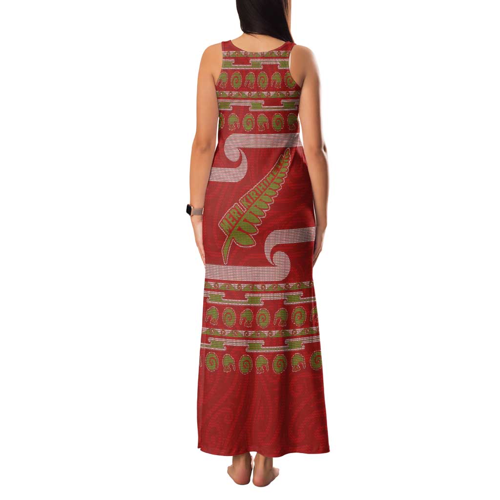 New Zealand Christmas Family Matching Tank Maxi Dress and Hawaiian Shirt Meri Kirihimete Silver Fern Knit Style Green Color LT03 - Polynesian Pride
