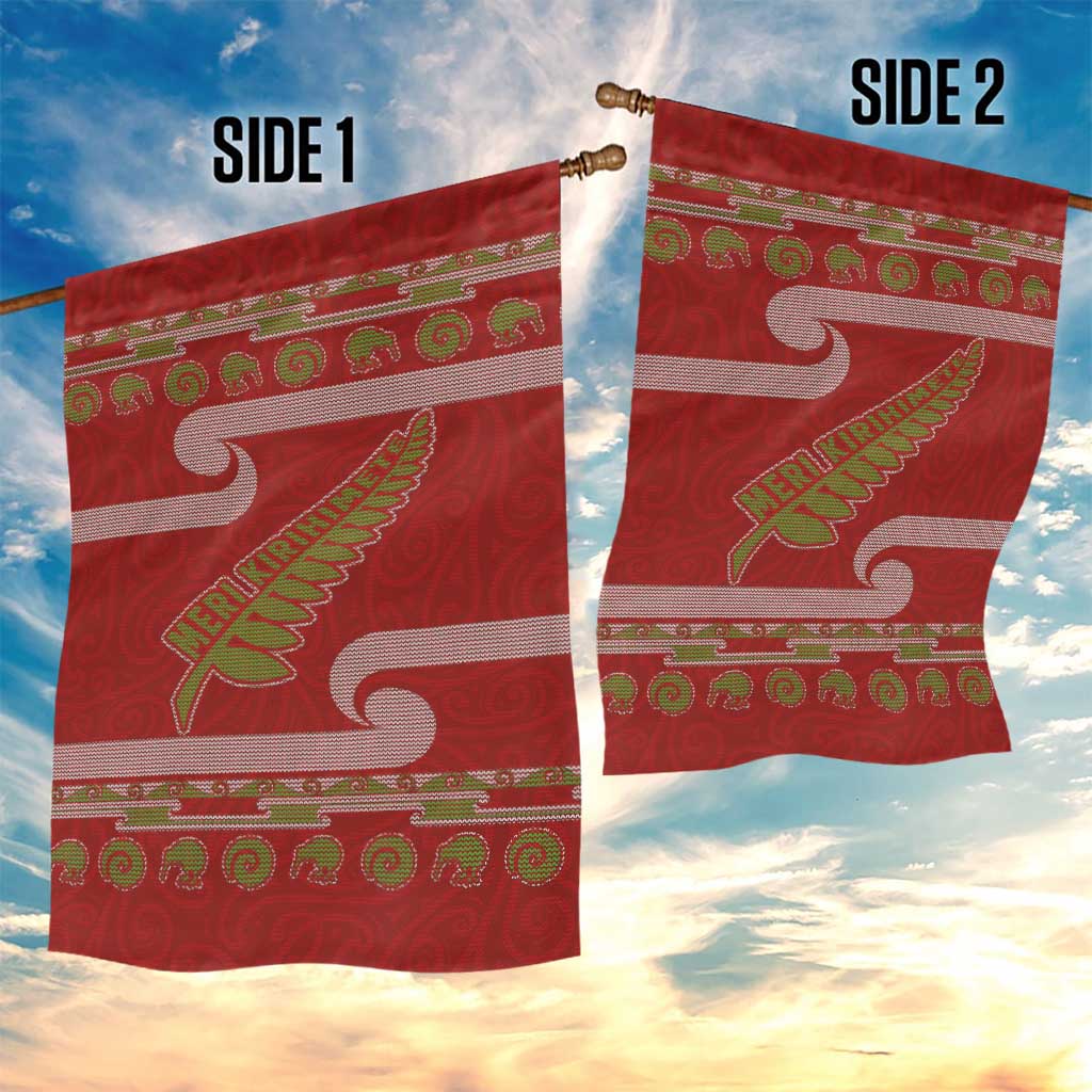 New Zealand Christmas Garden Flag Meri Kirihimete Silver Fern Knit Style Green Color LT03 - Polynesian Pride