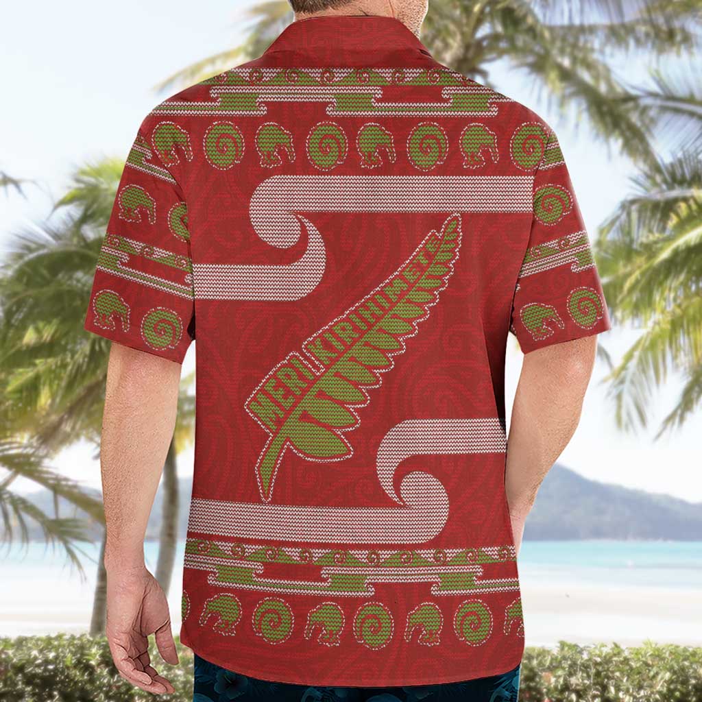 New Zealand Christmas Hawaiian Shirt Meri Kirihimete Silver Fern Knit Style Green Color LT03 - Polynesian Pride