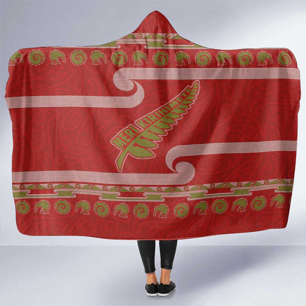 New Zealand Christmas Hooded Blanket Meri Kirihimete Silver Fern Knit Style Green Color LT03 One Size Green - Polynesian Pride