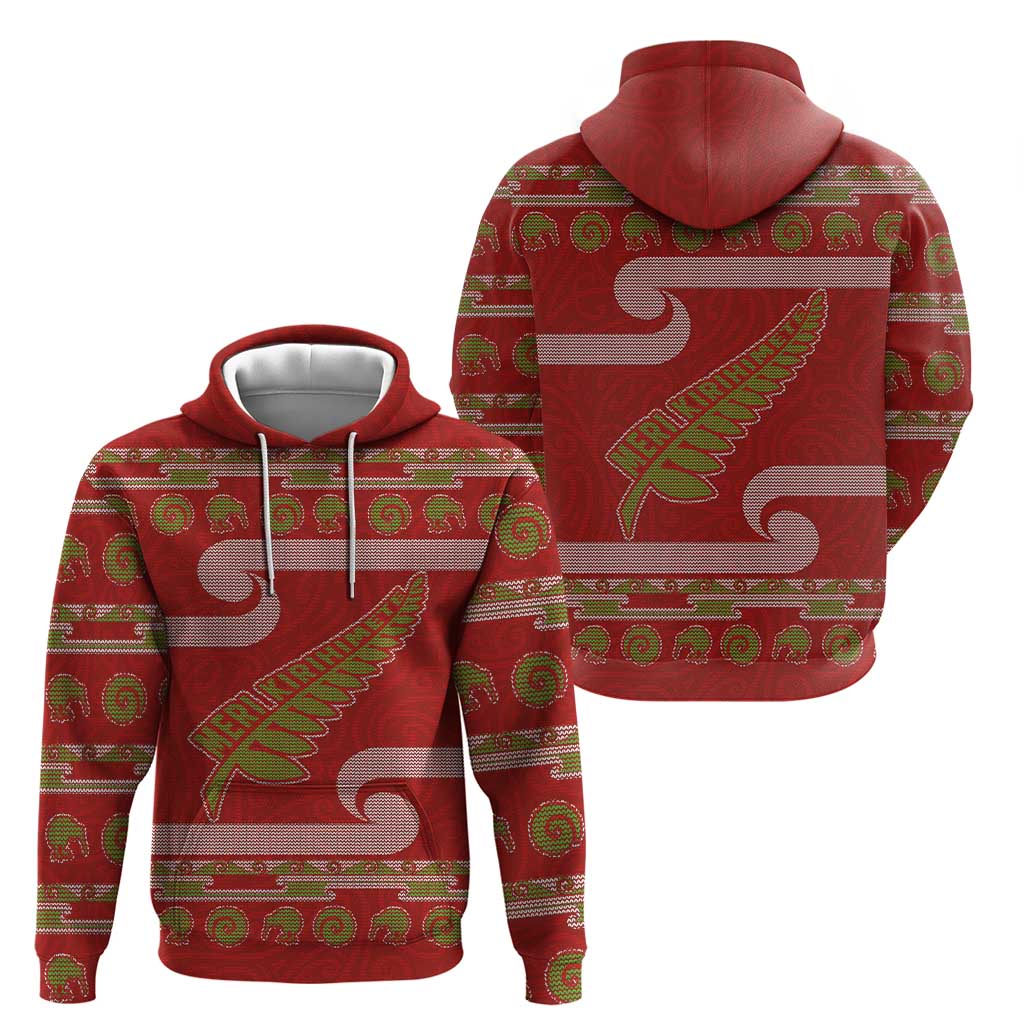 New Zealand Christmas Hoodie Meri Kirihimete Silver Fern Knit Style Green Color LT03 - Polynesian Pride
