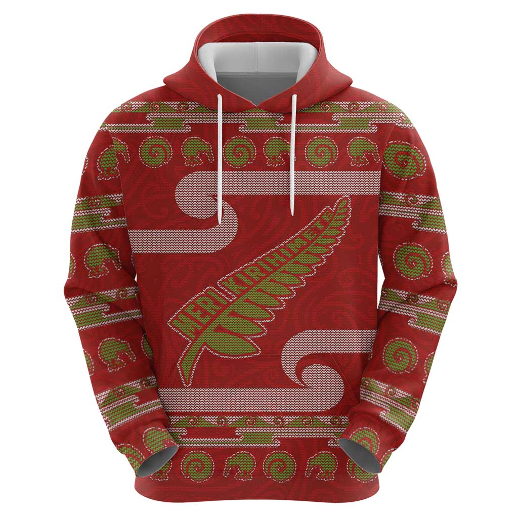 New Zealand Christmas Hoodie Meri Kirihimete Silver Fern Knit Style Green Color LT03 - Polynesian Pride