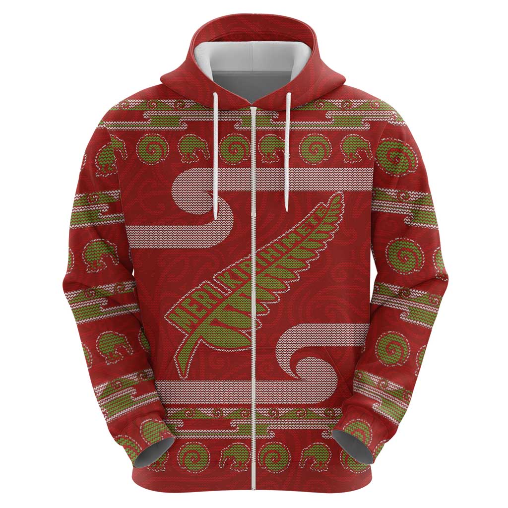 New Zealand Christmas Hoodie Meri Kirihimete Silver Fern Knit Style Green Color LT03 - Polynesian Pride