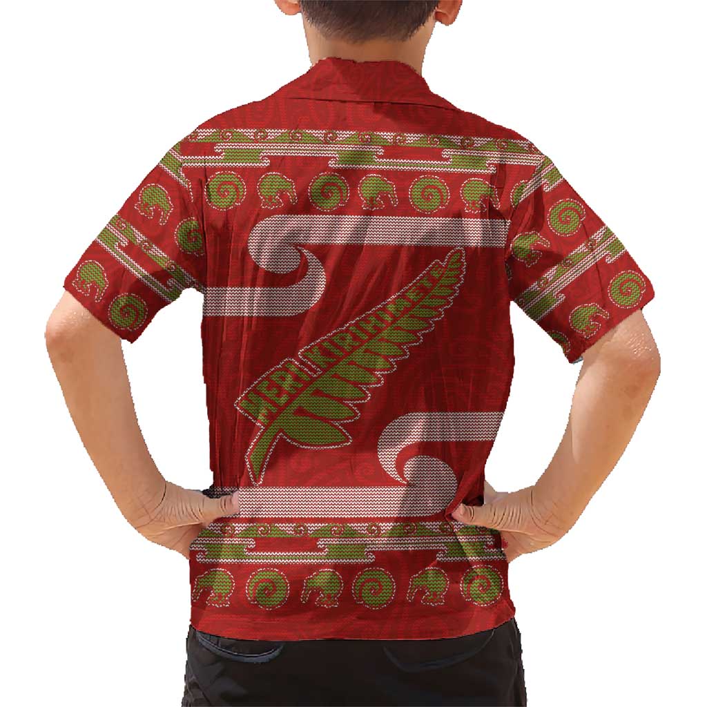 New Zealand Christmas Kid Hawaiian Shirt Meri Kirihimete Silver Fern Knit Style Green Color LT03 - Polynesian Pride
