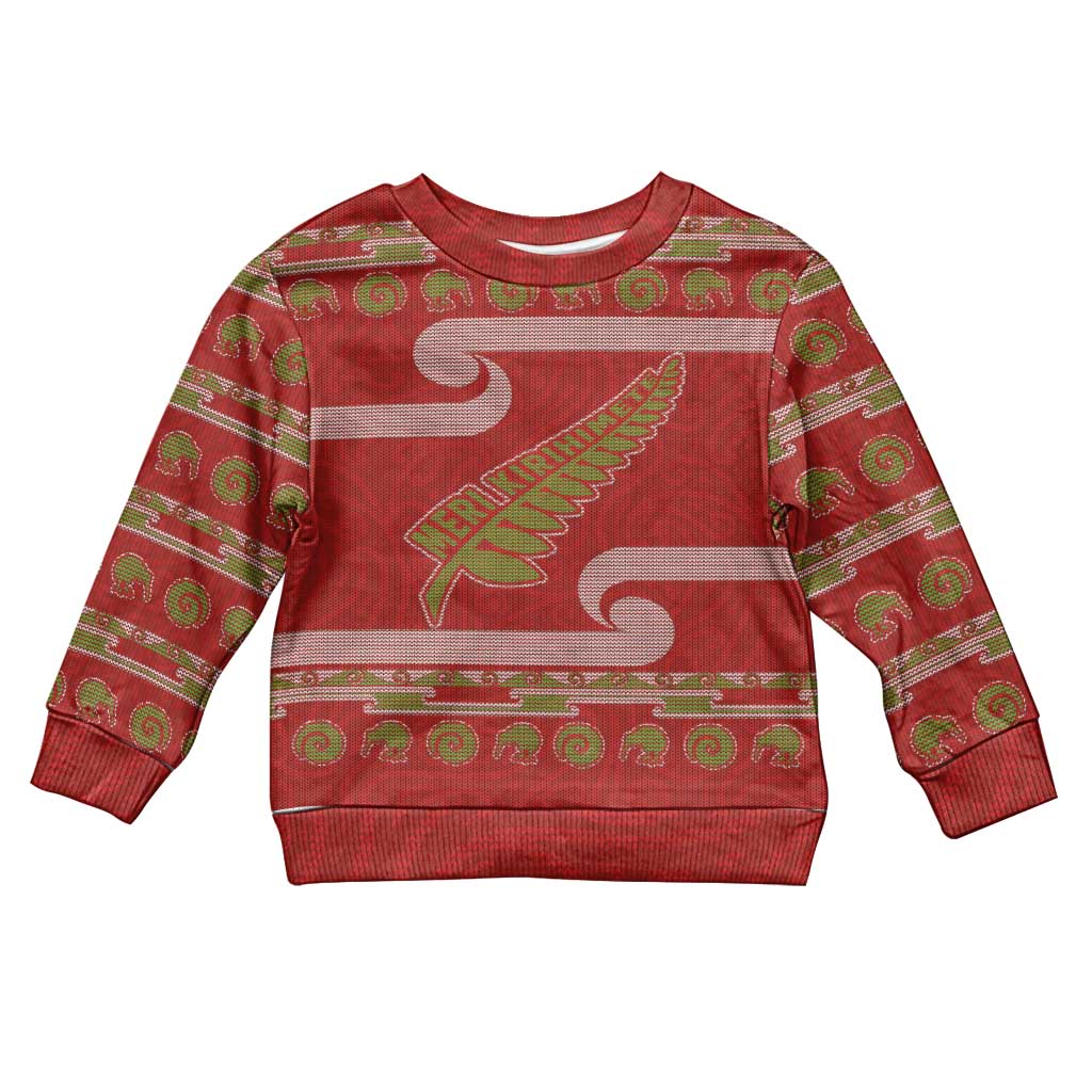 New Zealand Christmas Kid Ugly Christmas Sweater Meri Kirihimete Silver Fern Knit Style Green Color LT03 Kid Green - Polynesian Pride