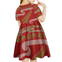 New Zealand Christmas Kid Short Sleeve Dress Meri Kirihimete Silver Fern Knit Style Green Color LT03 - Polynesian Pride