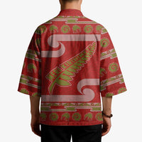 New Zealand Christmas Kimono Meri Kirihimete Silver Fern Knit Style Green Color LT03 - Polynesian Pride