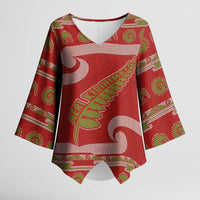 New Zealand Christmas Kimono Sleeve Blouse Meri Kirihimete Silver Fern Knit Style Green Color LT03 Female Green - Polynesian Pride