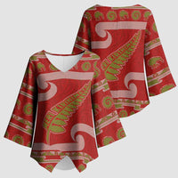 New Zealand Christmas Kimono Sleeve Blouse Meri Kirihimete Silver Fern Knit Style Green Color LT03 - Polynesian Pride