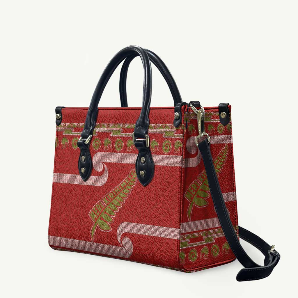 New Zealand Christmas Leather Bag Meri Kirihimete Silver Fern Knit Style Green Color LT03 Green - Polynesian Pride