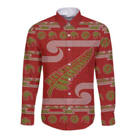 New Zealand Christmas Long Sleeve Button Shirt Meri Kirihimete Silver Fern Knit Style Green Color LT03 Unisex Green - Polynesian Pride