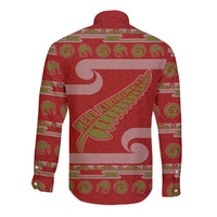 New Zealand Christmas Long Sleeve Button Shirt Meri Kirihimete Silver Fern Knit Style Green Color LT03 - Polynesian Pride