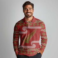 New Zealand Christmas Long Sleeve Polo Shirt Meri Kirihimete Silver Fern Knit Style Green Color LT03 - Polynesian Pride